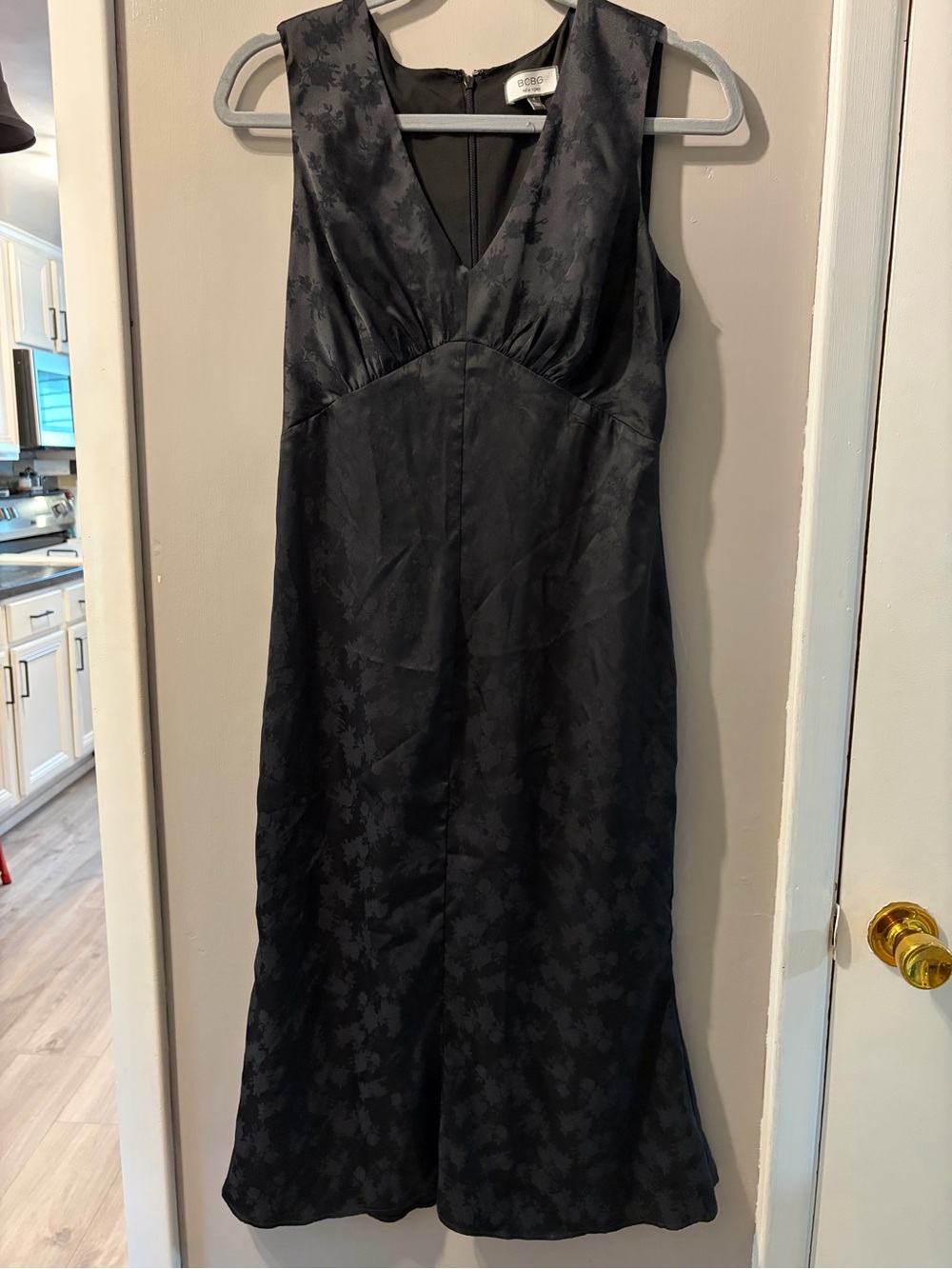 BCBG Black Jacquard V-Neck Midi Dress